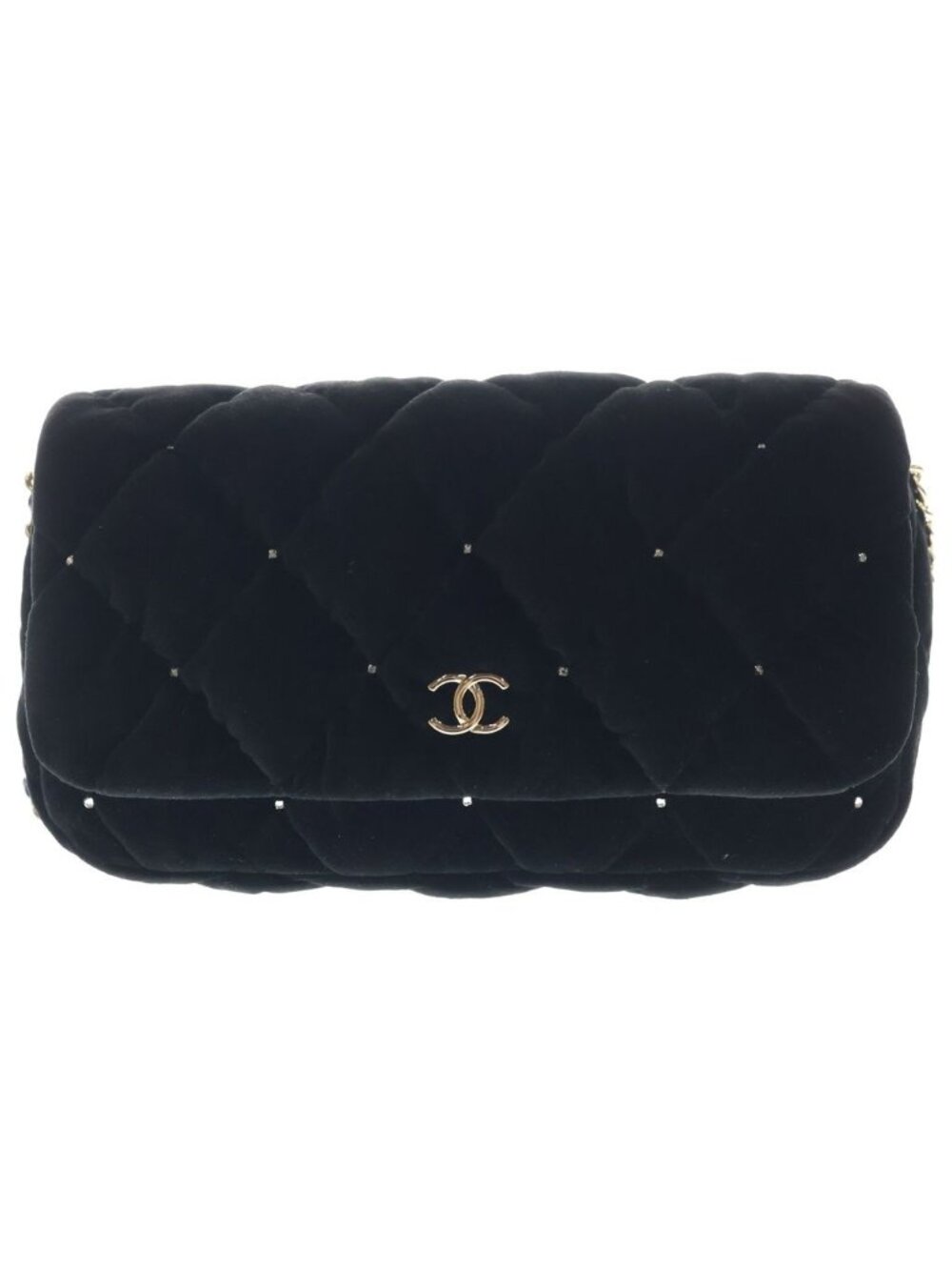 Chanel Pre Collection Chain Shoulder Bag Black Velvet Strass Silver